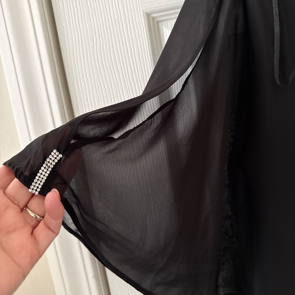 MSK Black Chiffon Overlay Dress L Rhinestone Trim Evening Cocktail - Picture 4 of 5